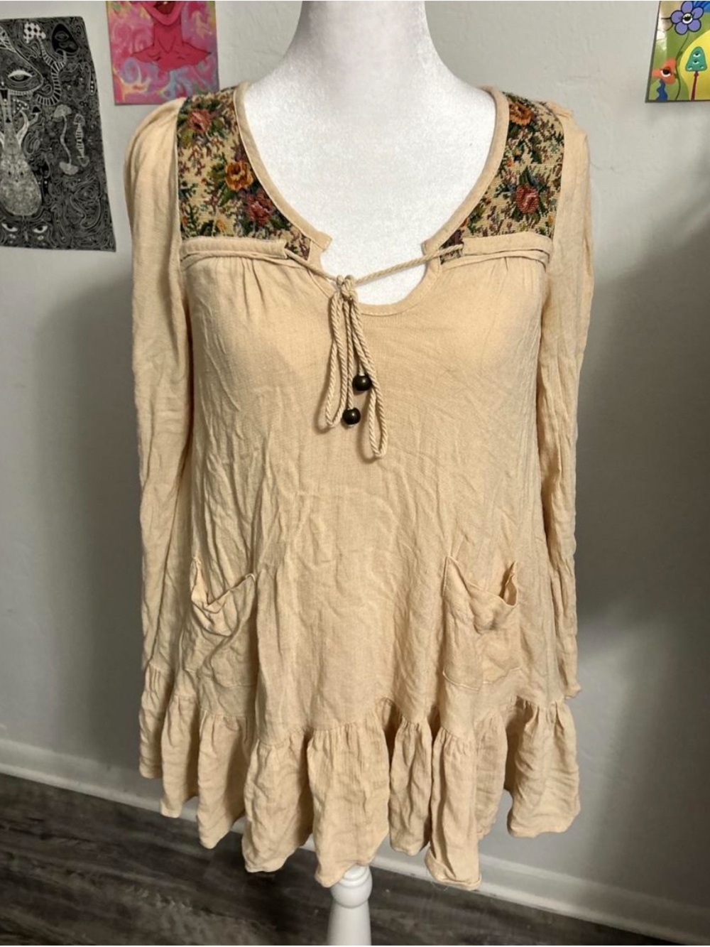 Altar'd State Cream Peasant Tunic with Floral Yoke
